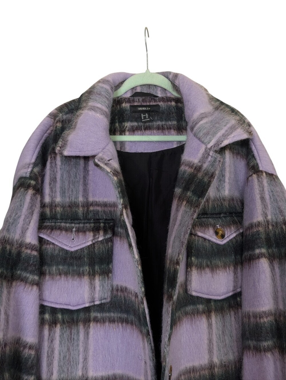Forever 21+ Purple Plaid Brushed Shacket Jacket | Oversized Button Front | 2X - Picture 3 of 10